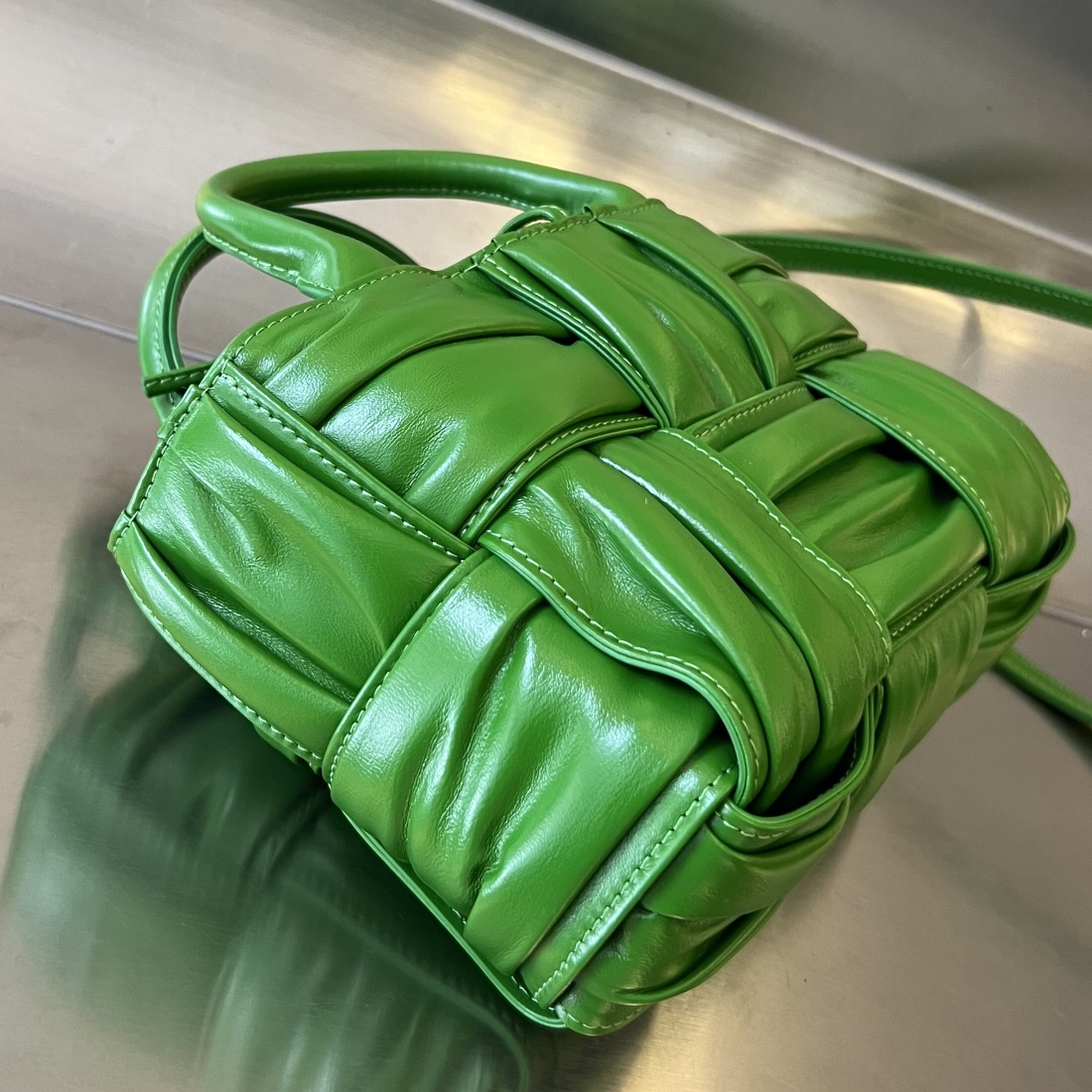 Micro Candy Arco Intreccio Leather Tote Bag Green